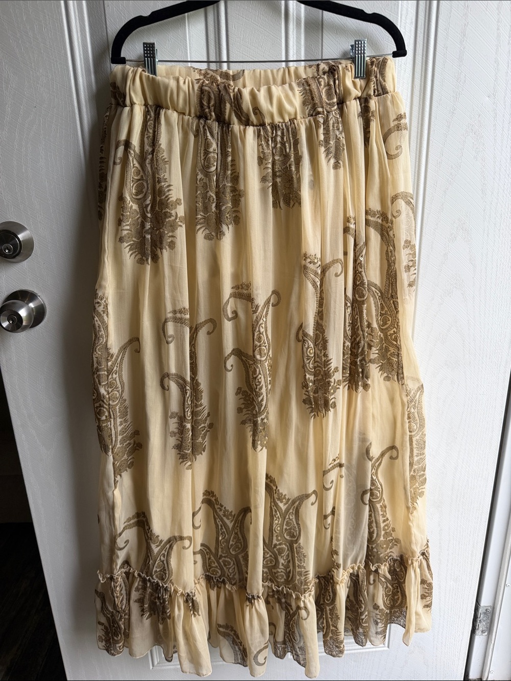 Earthbound Boho Paisley Semi Sequenced Cream Maxi Festival Fairy Skirt Size L